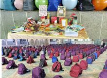 رزمایش توزیع ۱۶۰۰ بسته لوازم‌التحریر برای دانش‌آموزان نیازمند قائم‌شهر