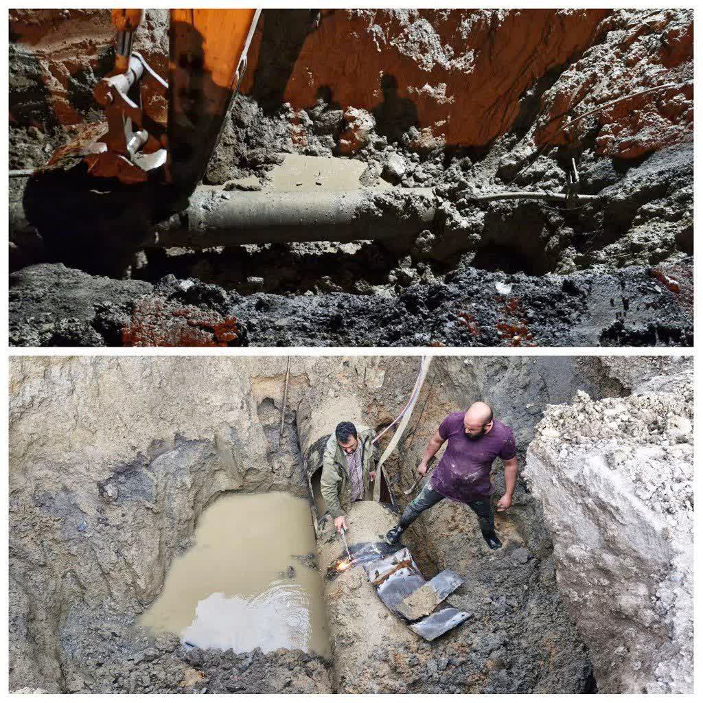 رفع شکستگی خط انتقال ۶۰۰ میلیمتری سنگتجن به چالوس